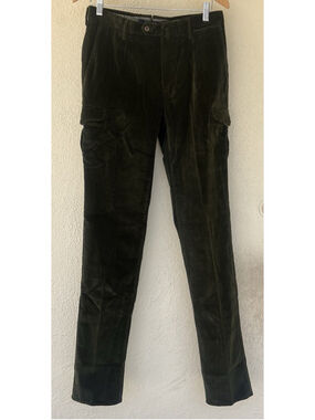 INCOTEX Green Cargo Dress Pants Cotton Corduroy Tapered Fit Flat Front 30 EU 46